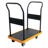両袖ハンドル樹脂製台車 積載150kg エラストマーバンパー付 ゴム車輪キャスター