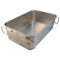 ステンレス製スタッキング穴あき給食バット（610×388×H185）積み重ねハンドル付