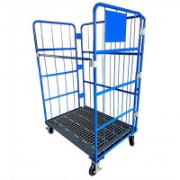 ロールボックスパレットカゴ車W1100×L800 ×H1700 500kg　床板鉄製　本体メッキ