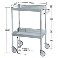 SUS304 ステンレスワゴン3段（750×500×880）100φ静音エラストマー