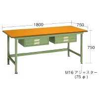 中量作業台（木製天板/2段引出し2ケ付）
