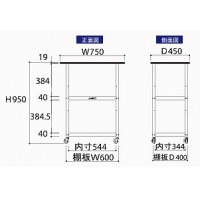 耐薬品天板実験作業台ワゴン台車(W450×D450×H738mm棚板２枚付)