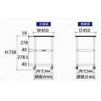 耐薬品天板実験作業台ワゴン台車(W750×D450×H738mm棚板２枚付)