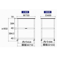 耐薬品天板実験作業台ワゴン台車(W600×D450×H950mm棚板２枚付)