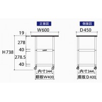 耐薬品天板実験作業台ワゴン台車(W750×D600×H950mm棚板２枚付)