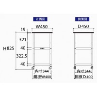 耐薬品天板実験作業台ワゴン台車(W600×D450×H825mm棚板２枚付)