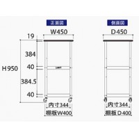作業天板付ワゴン(450㎜×450㎜×950mm棚板２枚付)