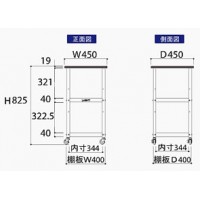 作業天板付ワゴン(450㎜×450㎜×825mm棚板２枚付)