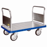ハンドル両袖固定式大型スチール台車（750×1045）ウレタン車輪