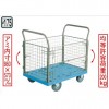 ノーパンク大型車輪樹脂台車(網カゴ両袖ハンドル)