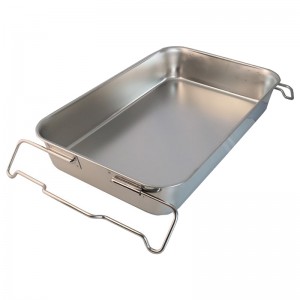 ステンレス製スタッキング給食バット（610×388×H250）固定ハンドル付