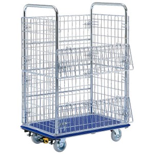 深型両面開閉網かごスチール台車(フットブレーキ無)