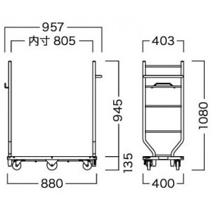 スリムストック台車用棚枠ハンドル付(H945mm)