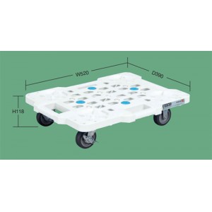 軽量樹脂製スタッキング連結フラット平台車(ストッパー付Φ75エラストマ車輪)