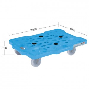 軽量スタッキング・連結平台車（500×370mm）4輪自在ナイロン車輪