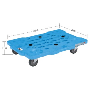軽量スタッキング・連結平台車（600×410mm）4輪自在エラストマ車輪