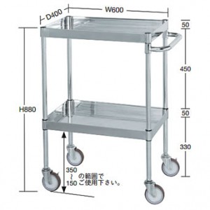 SUS304 ステンレスワゴン2段（750×500×880）100φナイロンウレタン