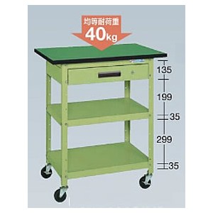 軽量小型キャスター作業台リノリューム天板仕様 均等荷重40kg（750×500×800mm）本体グリーン