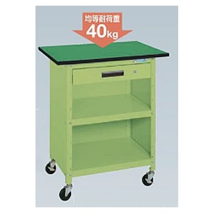 軽量小型キャスター作業台リノリューム天板仕様 均等荷重40kg（750×500×800mm）本体グリーン