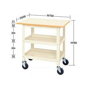 直進安定金具付作業台付きワゴン台車