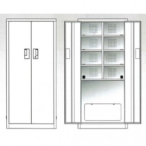両開き電動工具バッテリー充電ロッカー 12人用  庫内コンセント付