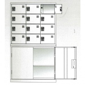 電動工具バッテリー充電ロッカー 12人用  庫内コンセント付