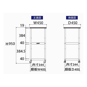 耐薬品天板実験作業台ワゴン台車(W450×D450×H950mm棚板２枚付)