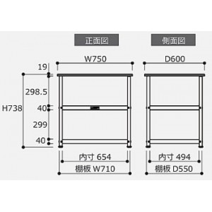 塩ビシート天板付きワゴンRoHS2指令対応（450×450×H738）据置タイプ