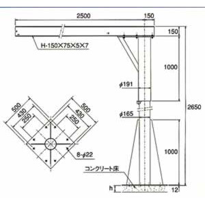 250kgピラー形ジブクレーン/M75-PM25/測定/包装/物流/専門 - 株式会社